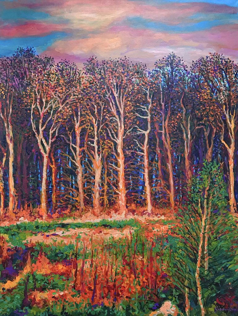 Baguio Sunset by Michael Sagaran, 36” x 48” acrylic on canvas