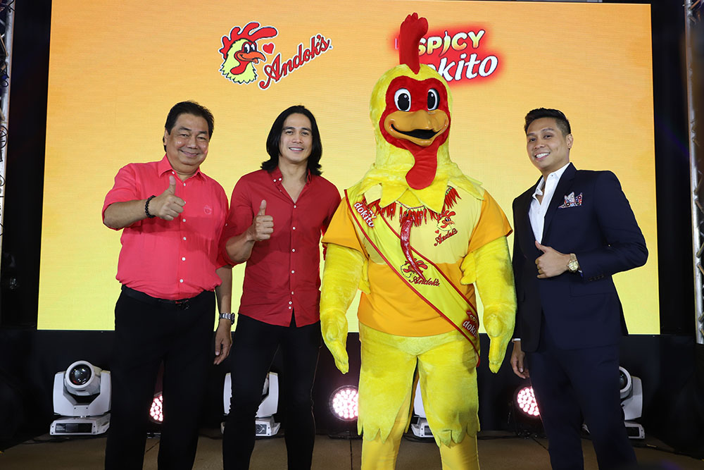 Andok’s executives with their first ever celebrity endorser, Piolo Pascual L-R: Sandy Javier, Andok’s President, Piolo Pascual, brand endorser and Maverick Javier, Andok’s Vice President