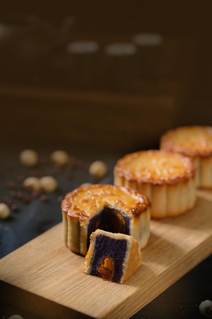 Baked Mooncake with Ube Paste and Double Egg Yolk