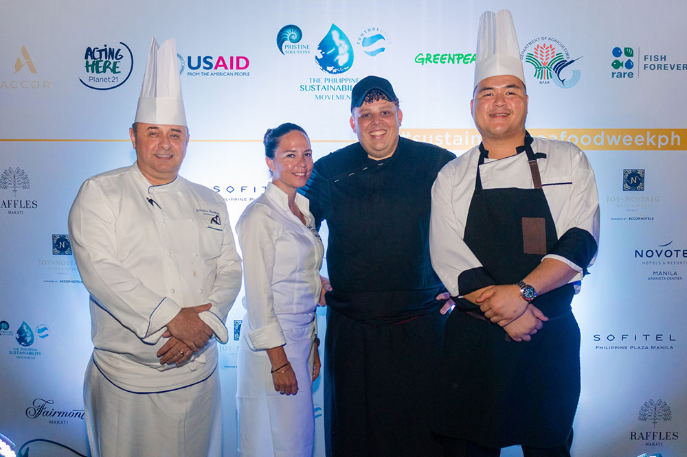 Accor chefs support the Philippine Sustainability Movement: (L-R) Sofitel Philippine Plaza Manila’s Executive Chef Nicholas Shadbolt, Raffles & Fairmont Makati’s Executive Chef Anne-Cecile Degenne, Novotel Manila Araneta Center’s Executive Chef Massimiliano Pauletto, and Joy-Nostalg Manila’s Chef de Partie Rafael Antonio Vivar