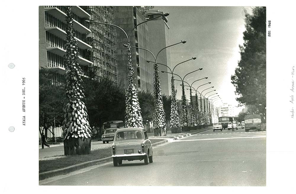 An archive photo taken around the year 1965. This year’s Christmas decors are inspired by this – a row of Christmas trees that line Ayala Avenue.